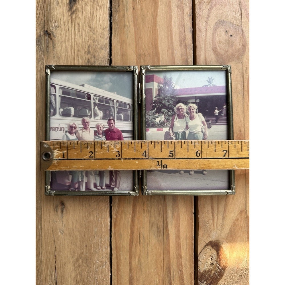 Vintage Bi Fold Double Metal Brass Tabletop/Wall Hanging Picture Frame 70s Photo - Picture 5 of 9